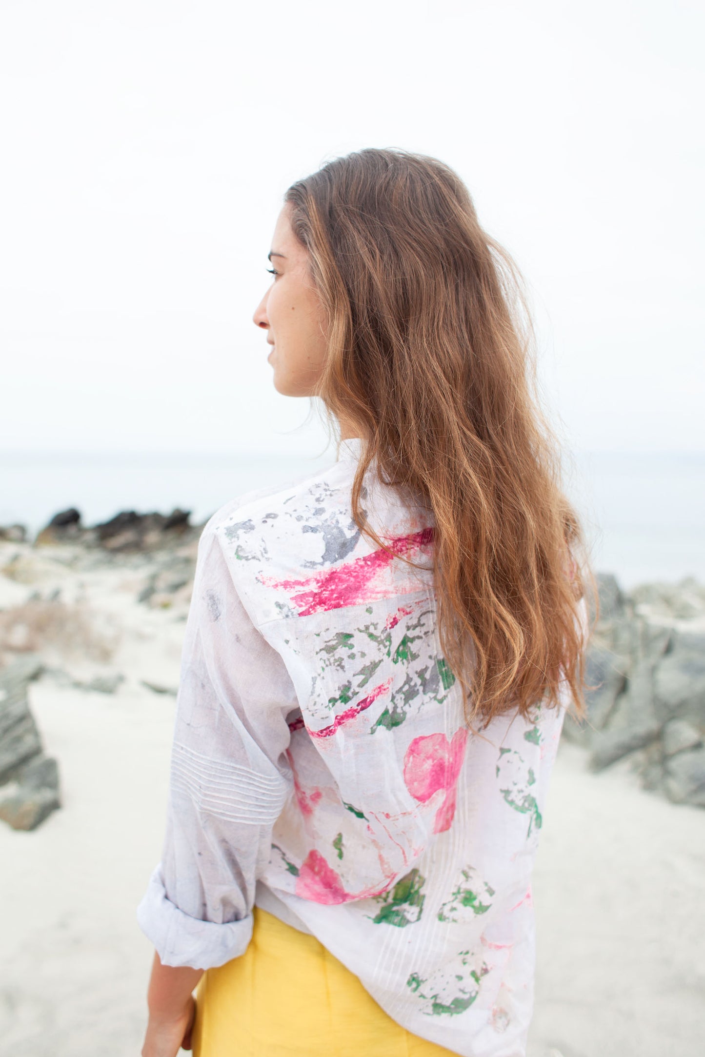 Pink flowers cotton shirt